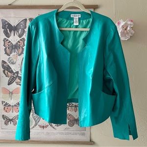 Jessica London teal genuine leather blazer jacket plus size 20 fun colorful
